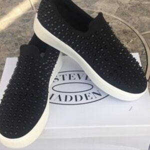 Steve Madden Baxon Black Studs Slip On Sneakers